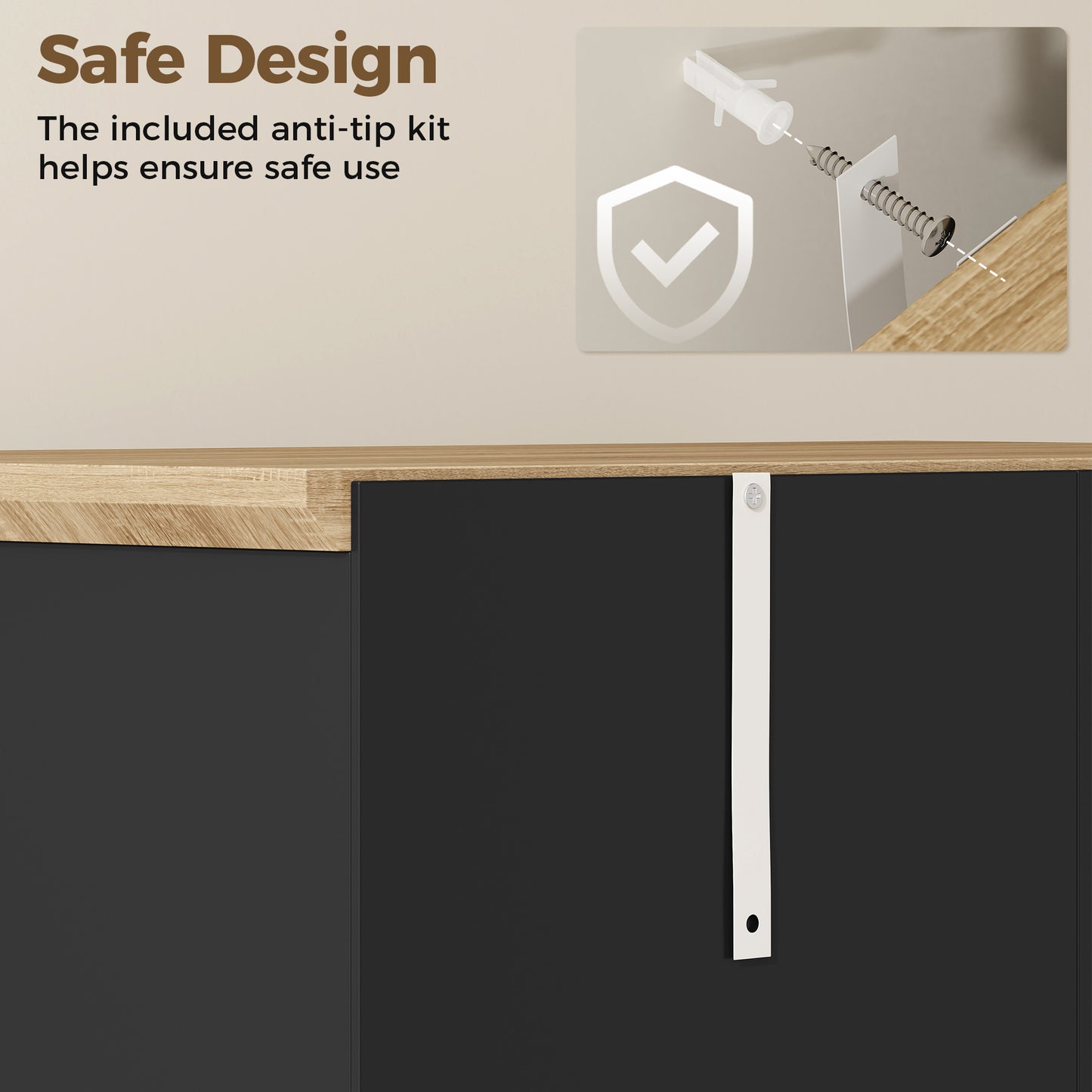 Freestanding Kitchen Cupboard | 172cm | 4 Shelves | 2 Doors | Wall Fixings | 30kg per Tier | MDF | Black