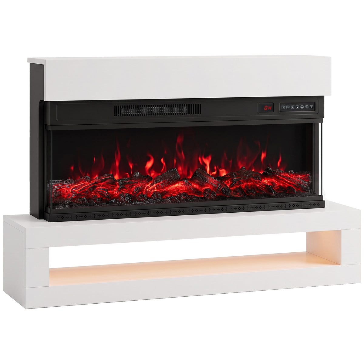 110cm Three-Sided Electric Fireplace Suite | 900/1800W, 12 Flame Colours & LED Shelf | Wall Mounted or Freestanding, Remote & Timer | White