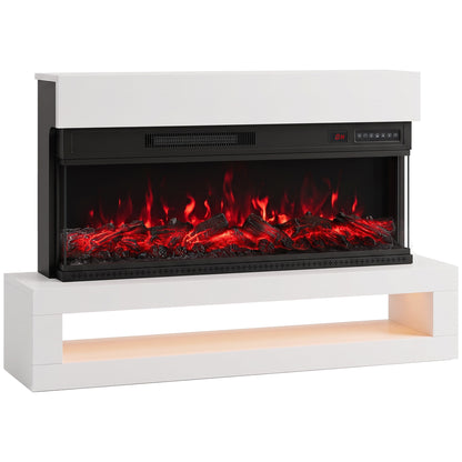 110cm Three-Sided Electric Fireplace Suite | 900/1800W, 12 Flame Colours & LED Shelf | Wall Mounted or Freestanding, Remote & Timer | White