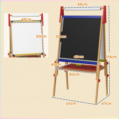 3 in 1 Wooden Kids Easel with Paper Roll, Whiteboard & Chalkboard, Painting Accessories