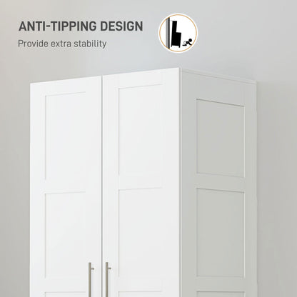 Double Paneled Door Wardrobe, with Shelves - White