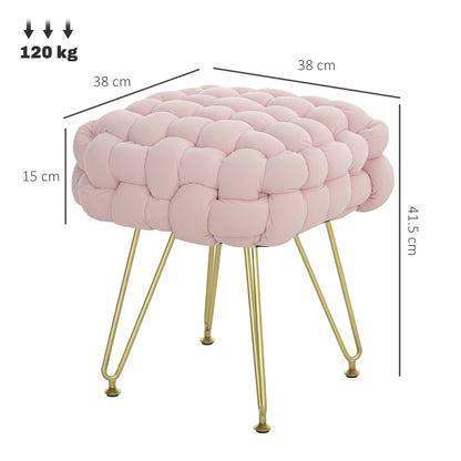 Velvet-Feel Bold Woven Footstool - Pink