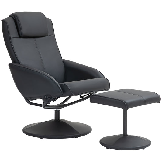 Faux Leather Reclining Chair and Footstool - Black