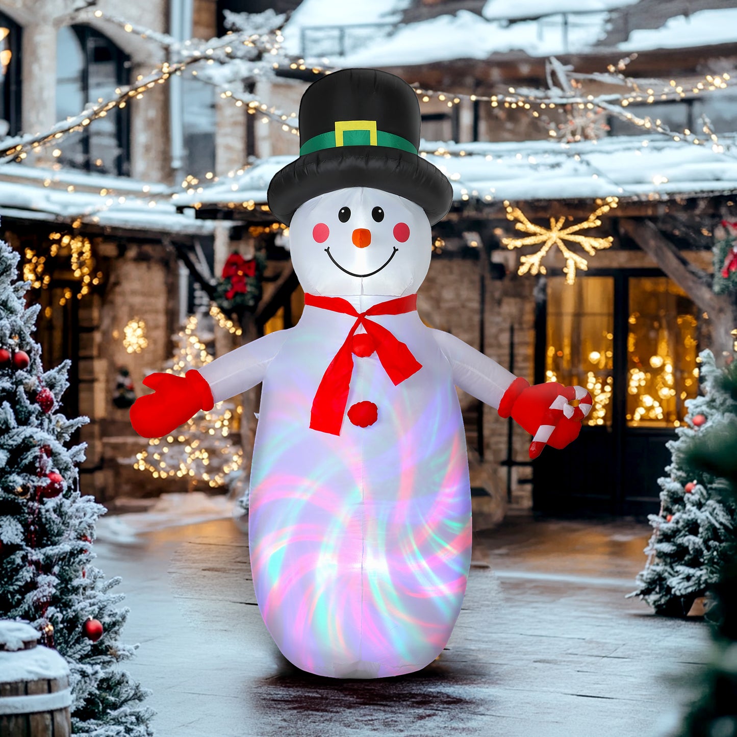 8FT Christmas Inflatable Outdoor Decoration with Dynamic Disco & LED Lights, Self-Inflating Christmas Blow Up Snowman for Garden, Indoor Outdoor Home Decor