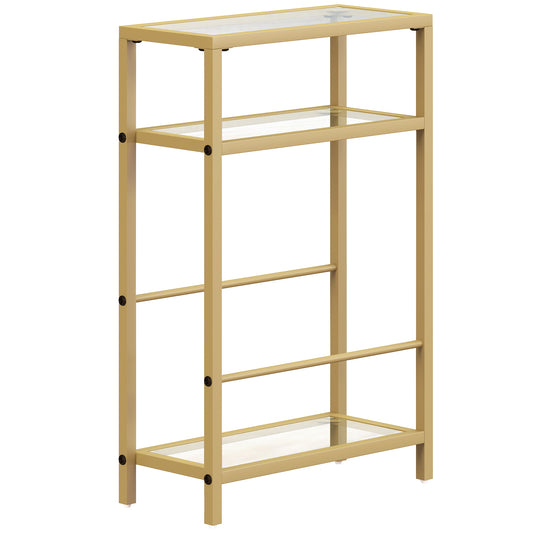 3-Tier Side Table, Narrow End Table with Storage Shelf and Tempered Glass Tabletop for Small Spaces, Bedroom, Living Room, Entryway