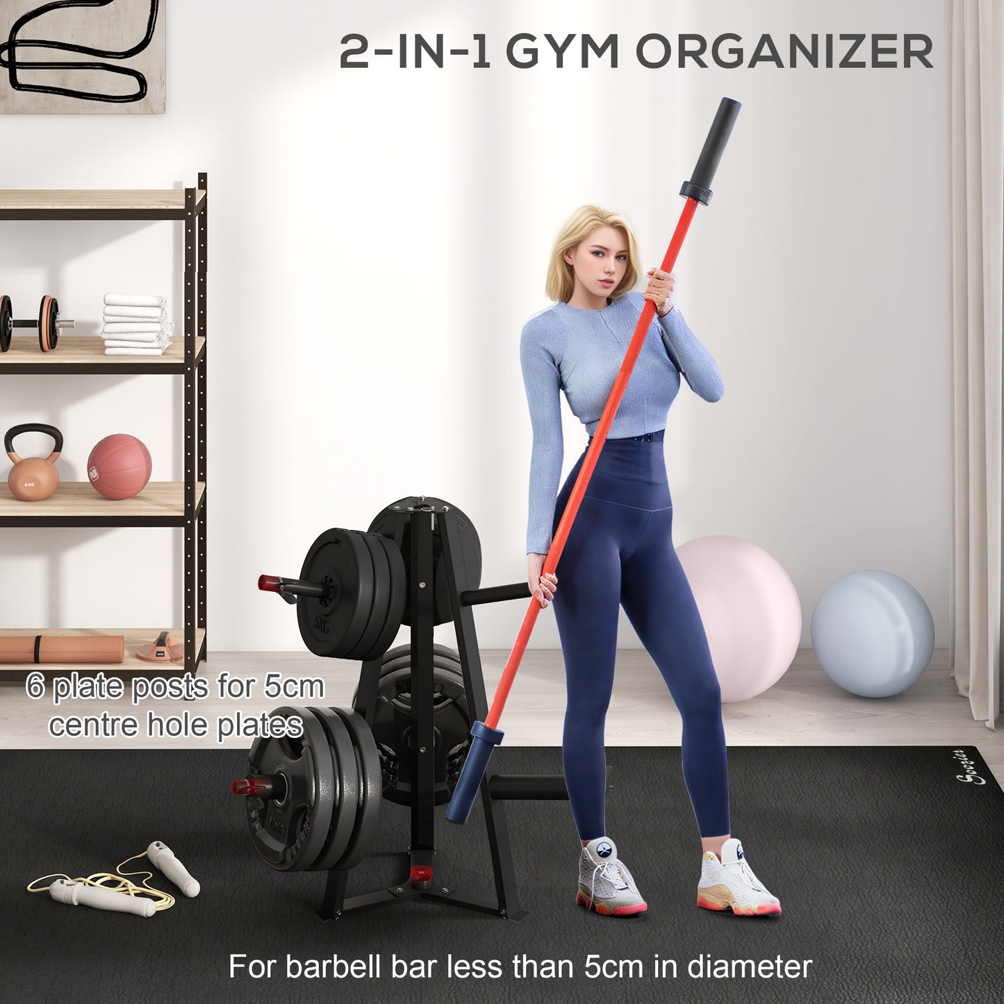 SPORTNOW Weight Tree Weight Rack for 5cm Weight Plates and Barbell Bar with 6 Fasten Clamps, 300kg Capacity