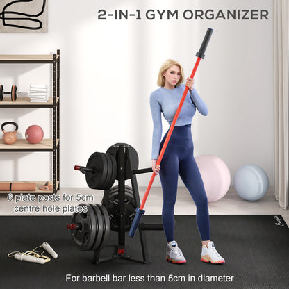 SPORTNOW Weight Tree Weight Rack for 5cm Weight Plates and Barbell Bar with 6 Fasten Clamps, 300kg Capacity