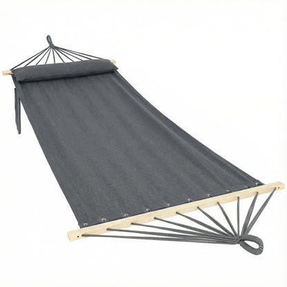 Cotton Hammock | 270x80cm | Headrest | Side Pocket | Hardwood Spreader Bar | Hanging Straps | Portable & Foldable | 120kg | Dark Grey