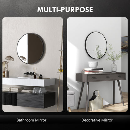 Round Bathroom Mirror, Modern Wall-mounted Vanity Mirror with Aluminium Frame and Easy Install Hook for Living Room, Entryway, 70 x 70cm, Black