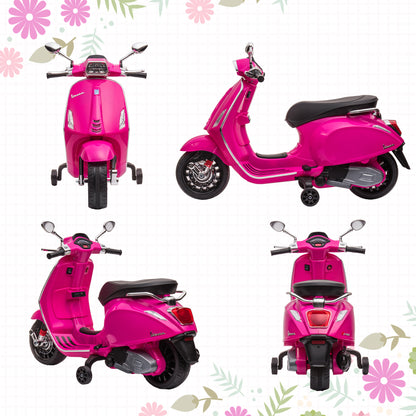 AIYAPLAY 12V Vespa Licensed Kids Electric Motorbike w/ Music, Headlights, FM Radio, for 3-6 Years
