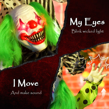 Life Size Stackable Halloween Animated Clown with Red Light Up Eyes, Sound Activated Scary Halloween Decorations, Battery Operated, Indoor Party Props