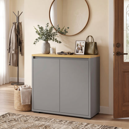 Grey Sideboard Storage Cabinet | 80 cm Wood-Effect Top with Double Doors & Adjustable Shelf | Kitchen, Living Room & Entryway Furniture