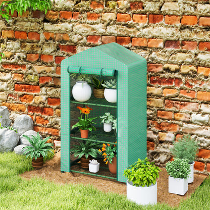 3 Tier Mini Greenhouse Portable Garden Grow House with Roll Up Door and Wire Shelves, 69 x 49 x 125 cm, Green