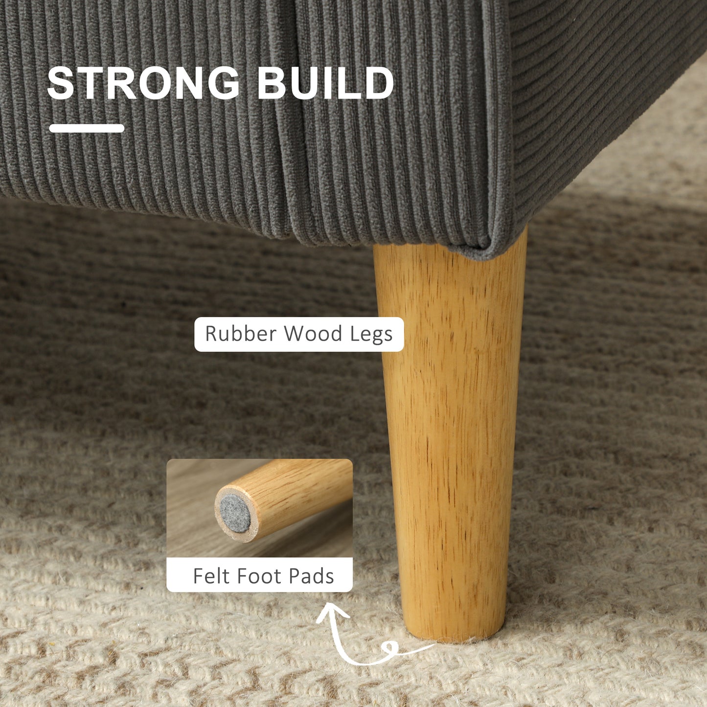 Small Two-Seater Corduroy Sofa - Grey