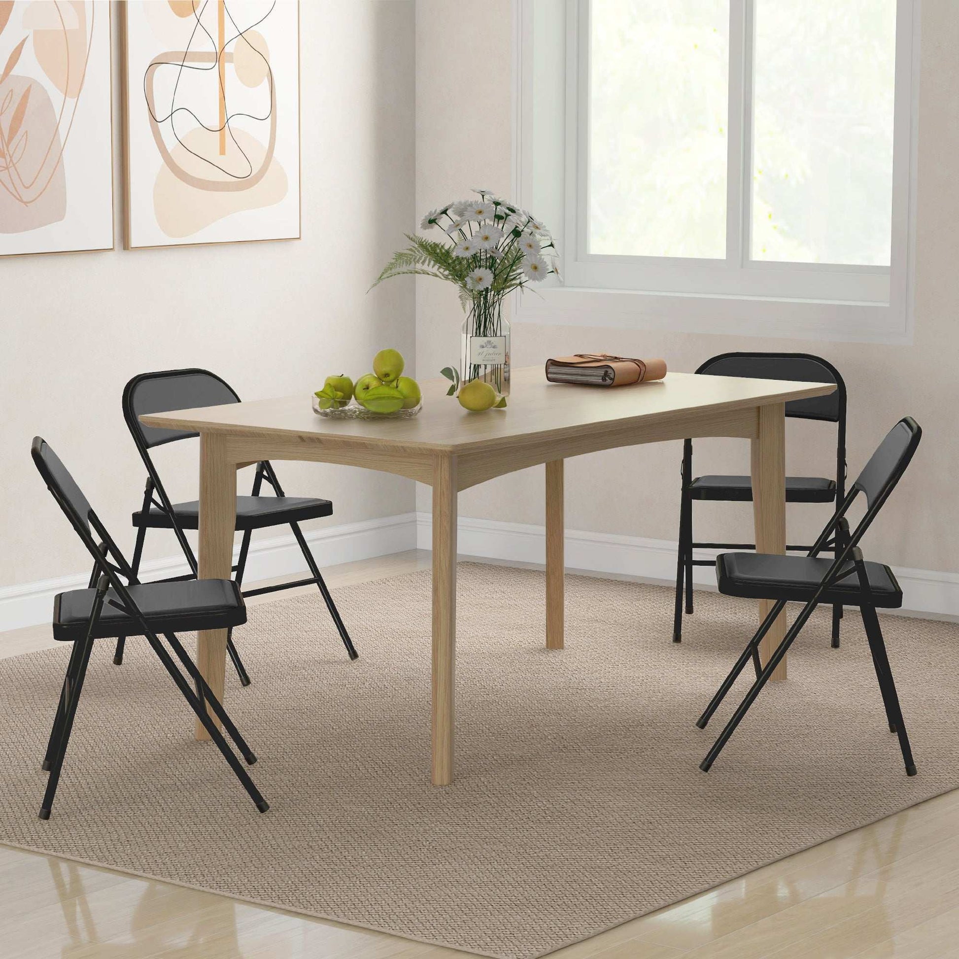 Set of Four Cushioned Steel Folding Dining Chairs - Black