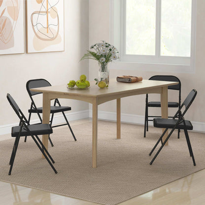 Set of Four Cushioned Steel Folding Dining Chairs - Black