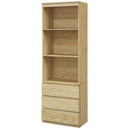 180cm Tall Bookcase with Storage, Free Standing Bookshelf with 3 Shelves and 3 Drawers, Display Cabinet for Living Room, Home Office, Bedroom, Oak