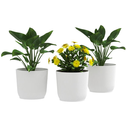 Outsunny Set of Three Ф22cm Planters Plant Pots - Blue / White