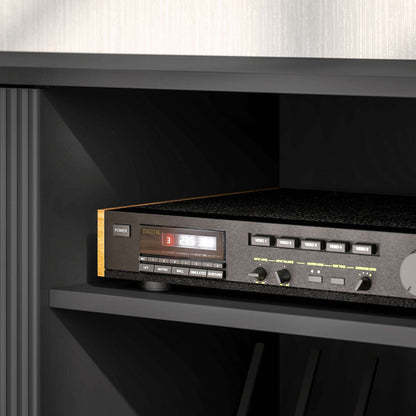 Modern TV Stand Cabinet for TVs up to 55", TV Unit with 2 Open Shelves and 2 Cabinets, w/ Cable Management for Living Room, Black