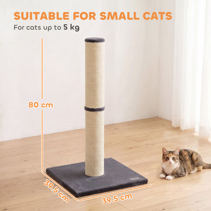 80cm Cat Scratching Post | Dark Grey Sisal Rope Claw Scratcher with Plush Base | 5kg