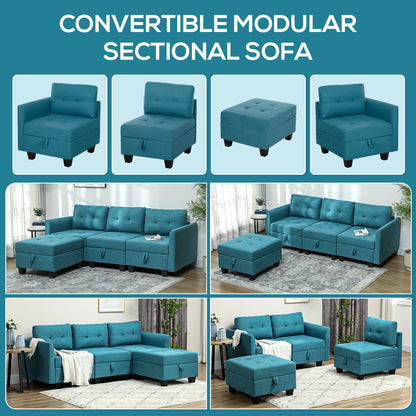 'L' Shape Modular Sofa, with Storage - Light Blue