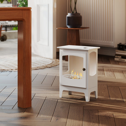 Freestanding Ethanol Fireplace, Steel Bioethanol Fireplace with Stainless Steel Flame Snuffer, 1.2L Tank, 3 Hours Burning Time for Indoor, White