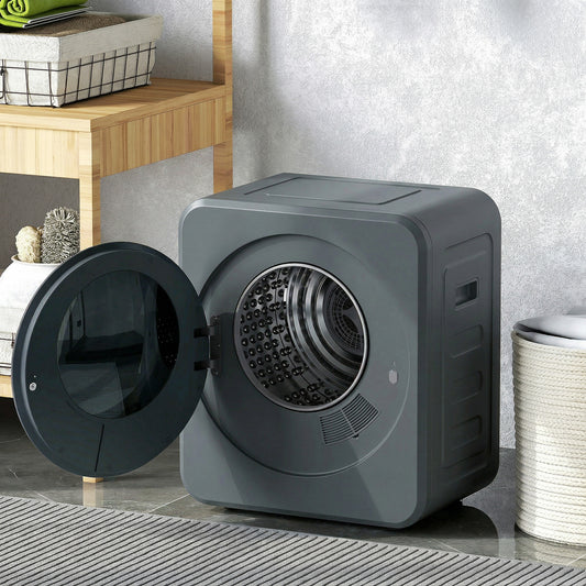 Vented Tumble Dryer, 4kg Front Tumble Dryer with Stainless Steel Tub, 800W Compact Small Space Freestanding Grey