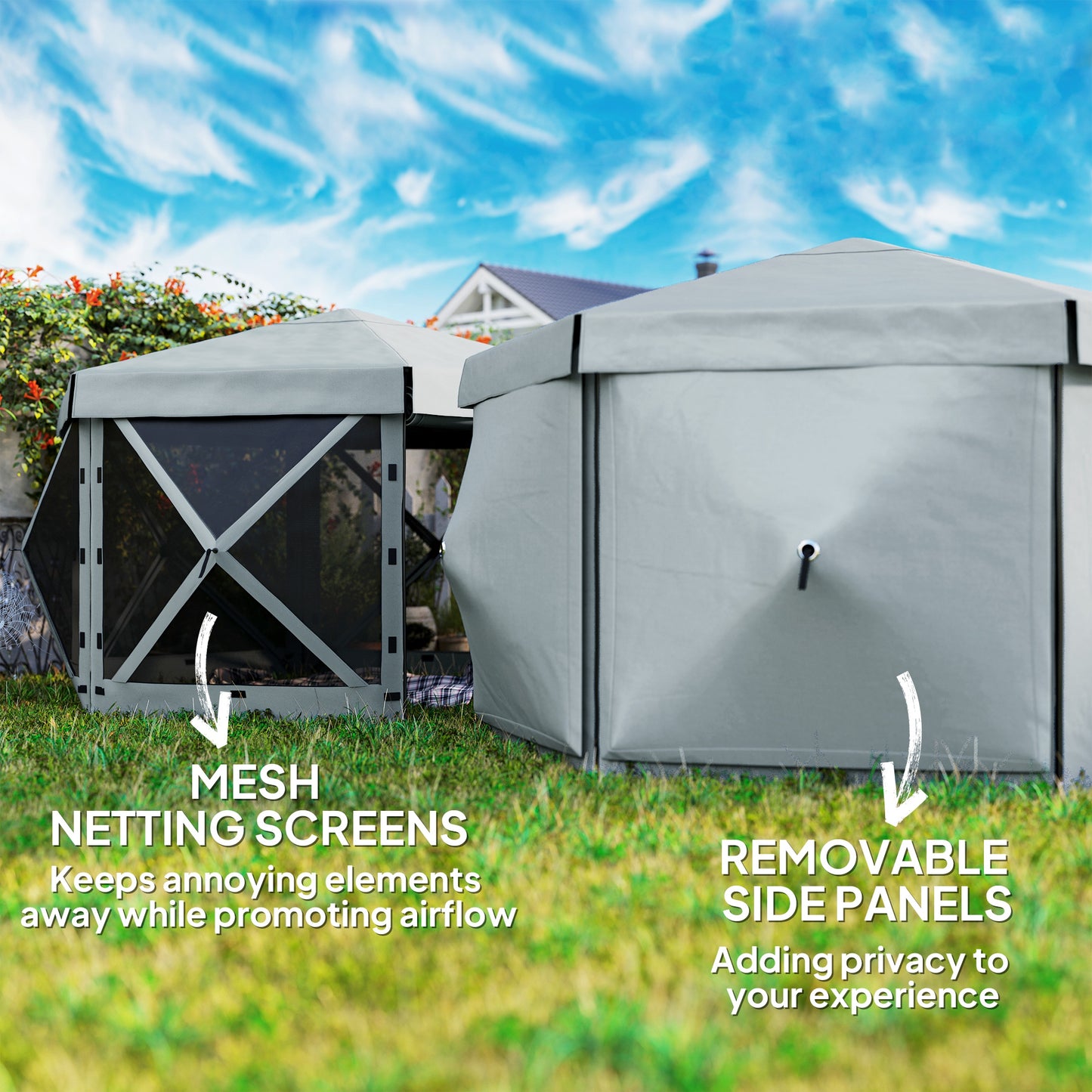 3 x 3(m) Hexagon Pop Up Gazebo with 5 Sides and Carry Bag, Waterproof, UV Resistant Party Tent Instant Event Shelter for Garden, Patio