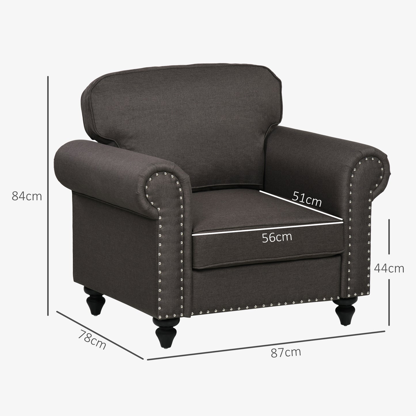 Vintage Retro Style Look Mid-Century Armchair With Pocket Springs - Dark Brown