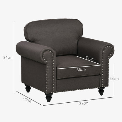 Vintage Retro Style Look Mid-Century Armchair With Pocket Springs - Dark Brown