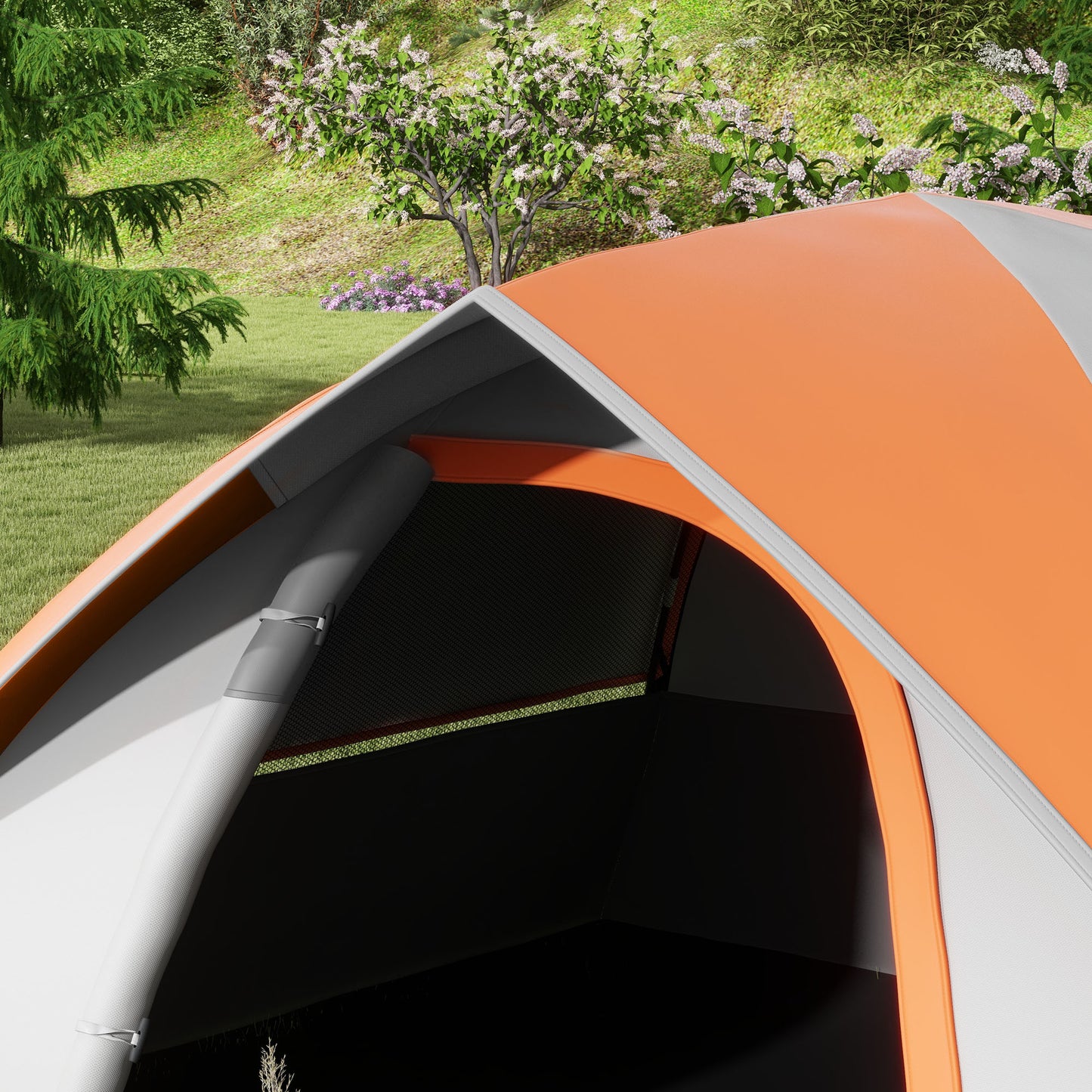 Outsunny 4-5 Man Single Room Camping Tent, 3000mm Waterproof, with Sewn-in Groundsheet and Carry Bag, Grey and Orange