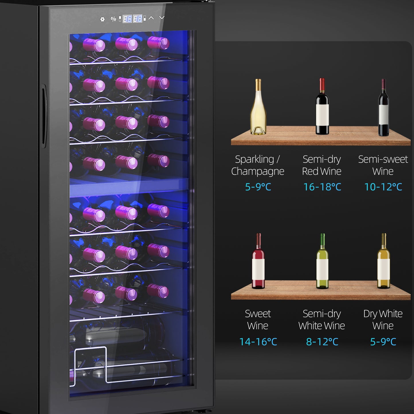 32 Bottle Dual Zone 5-18℃ Wine Fridge - Black