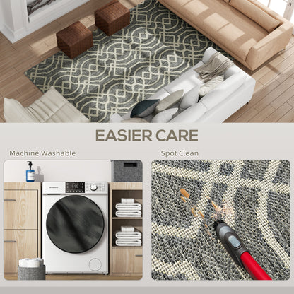 UV Resistant Indoor & Outdoor Area Rug, Easy-Cleaning Machine Washable Rug with Geometric Pattern for Patio, Garden, Kitchen, Bathroom or Living Room, 230 x 160 cm, Grey