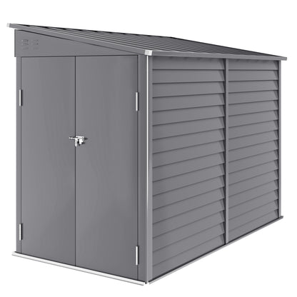 5 x 9ft Galvanised Metal Garden Shed with Foundation Kit, Outdoor Lean-to Shed, Tool Storage House with Lockable Doors, Grey