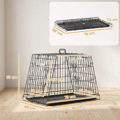 Collapsible Car Dog Crate | Slanted Boot-Fit Design | Removable Tray | Secure Latch | 76 x 48 x 53cm | Small Dogs | Black