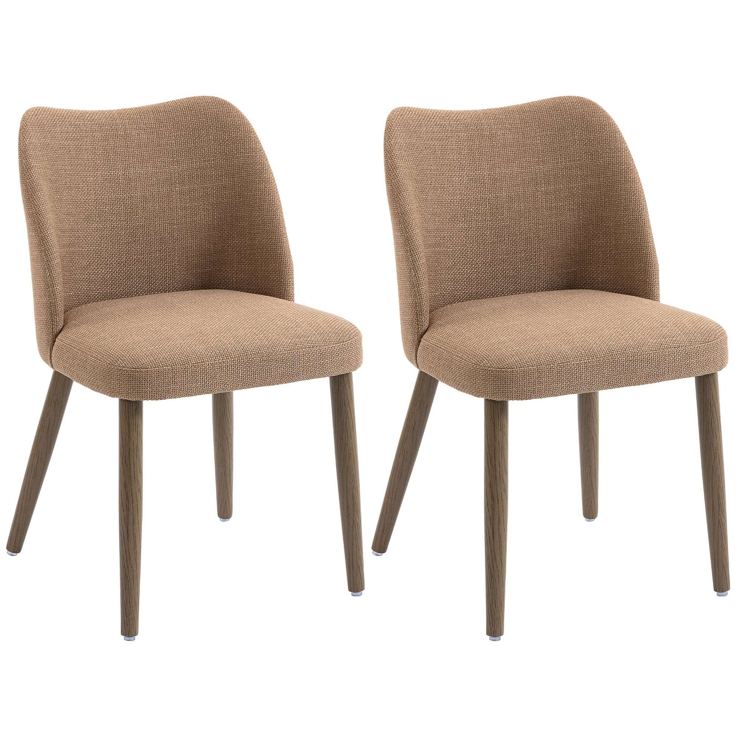 Dining Chairs Set of 2, Linen Upholstered Kitchen Chairs with Padded Seat, Curved Backrest, Rubberwood Legs, Brown