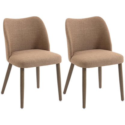 Dining Chairs Set of 2, Linen Upholstered Kitchen Chairs with Padded Seat, Curved Backrest, Rubberwood Legs, Brown