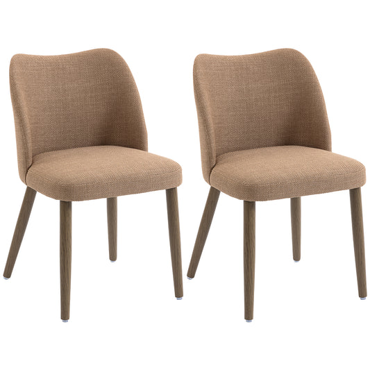 Dining Chairs Set of 2, Linen Upholstered Kitchen Chairs with Padded Seat, Curved Backrest, Rubberwood Legs, Brown