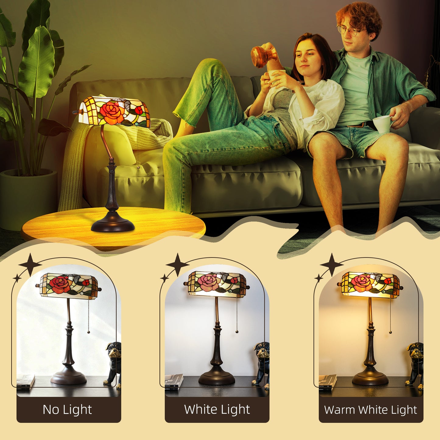 Tiffany-Style Rose and Butterfly Table Lamp - Multi