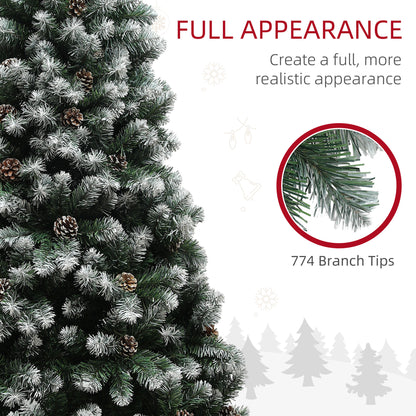 6ft Artificial Pine Christmas Tree with 774 Branch Tips and Steel Base, Realistic Hinged Tree with Pinecones, Holiday Décor for Home Office, Green