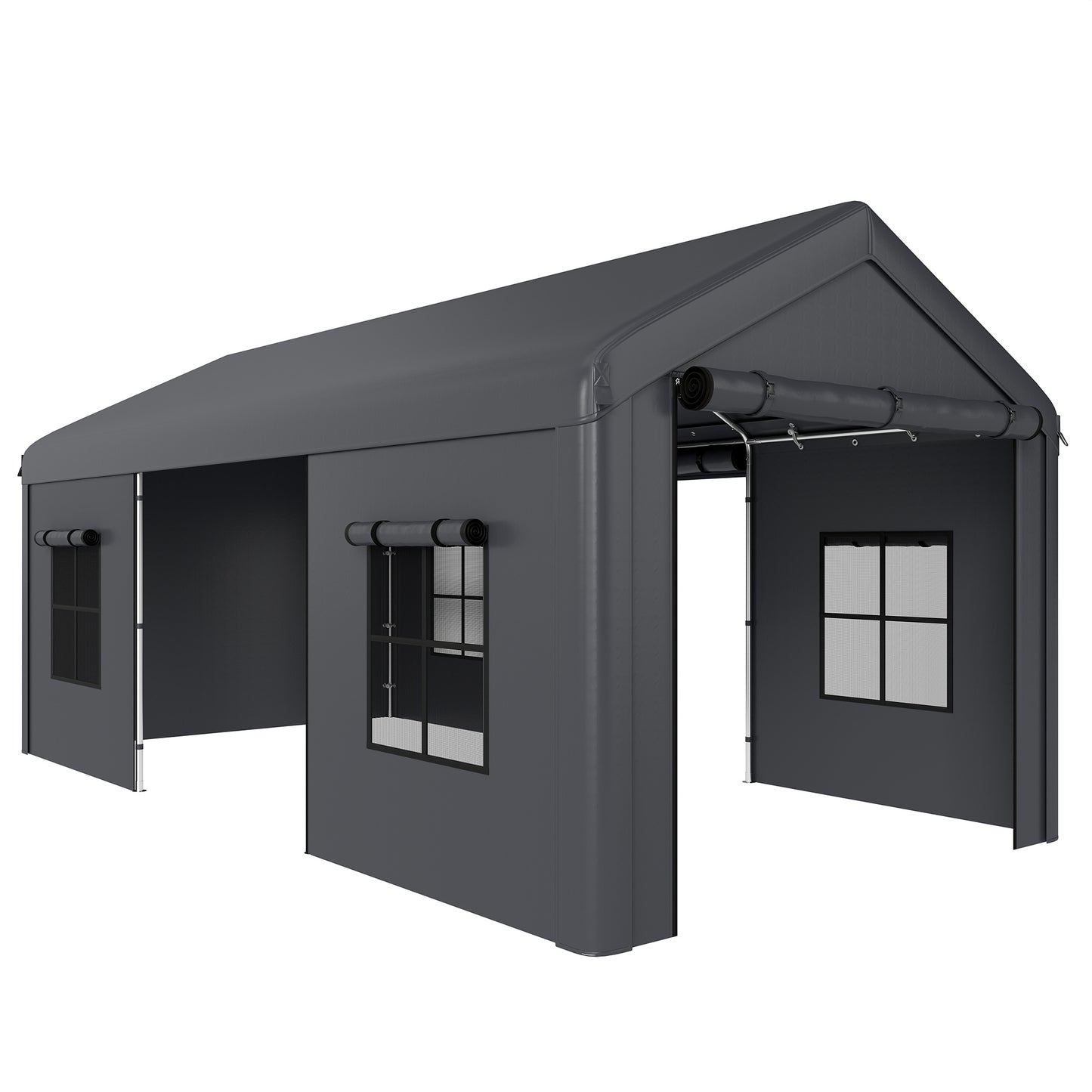 3x6m Heavy Duty Carport | Portable Garage | UPF30+ PE Cover | Galvanised Frame | Zipped Doors | Mesh Windows | Wind Level 5-6 | Dark Grey