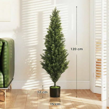 Set of 2 Artificial Cypress Trees | 120cm | 1092 PE Leaves | Shapeable Branches | Cement Base | No Maintenance | Green