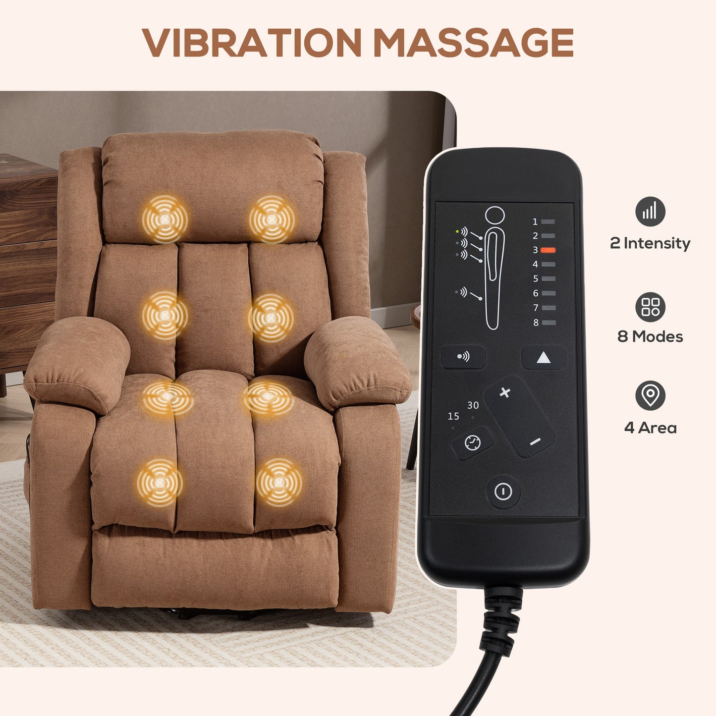 Power Lift Recliner Chair with Massage, Overstuffed Lift Chair with Footrest, Remote and Side Pocket