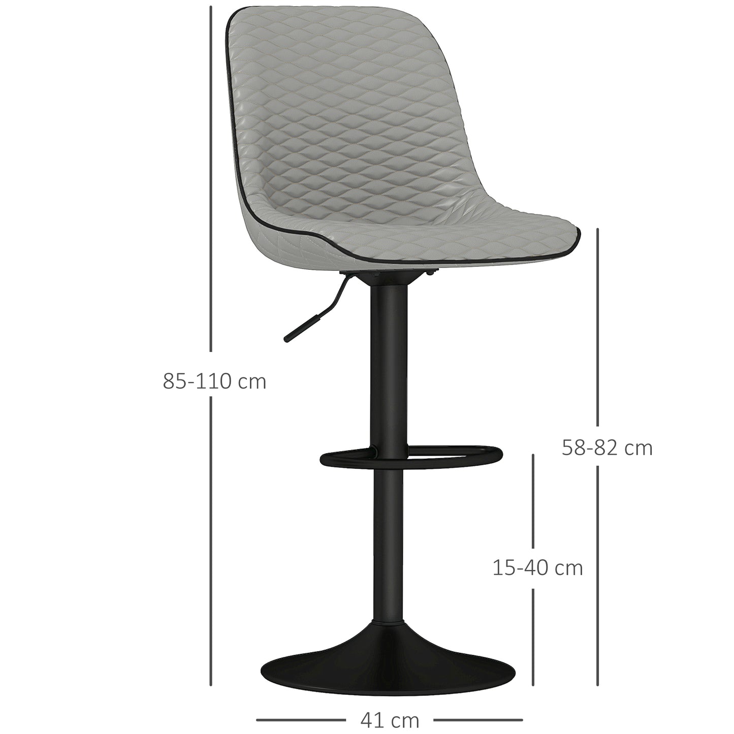 Set of Two Faux Leather Bar Stools - Grey