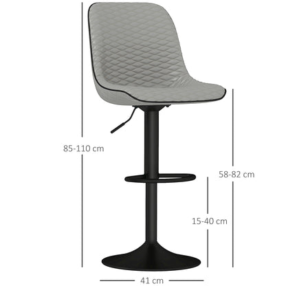 Set of Two Faux Leather Bar Stools - Grey