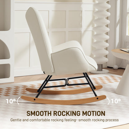 Rocking Chair, Modern Upholstered Velvet Armchair with Solid Wood Legs and Metal Frame, Cream