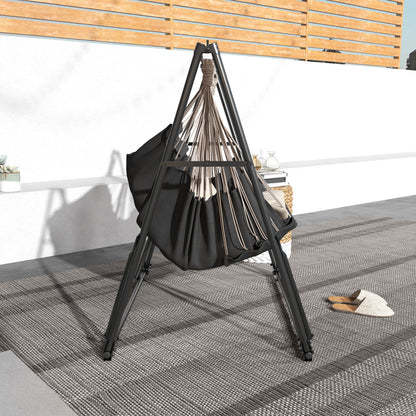 2-in-1 Foldable Hammock Stand | Hammock Net & Chair Stand | Powder-Coated Steel | 120kg Capacity | Carry Bag Included | Indoor & Outdoor | 263 x 89 x 100cm | Black