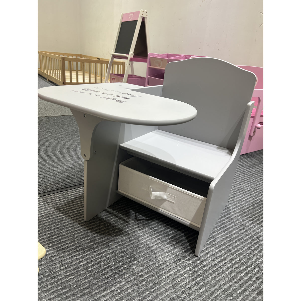 Kids Table and Chair Set | Grey Children's Desk with Storage Bin for Ages 3-5 | 2-in-1 Creative Activity Furniture