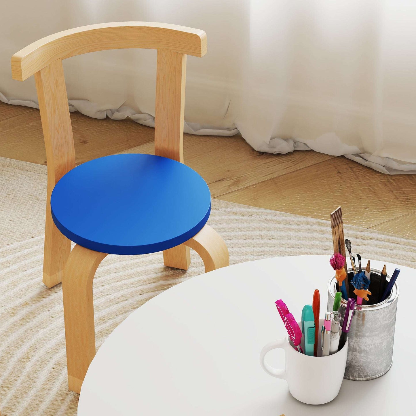 5-Piece Kids Table & 4 Chairs Set | Solid Poplar Wood | Rounded Edges | Easy-Clean Surface | EN71 Safety Certified | Ages 3-8 | 60x60x50cm Table | Multicolour