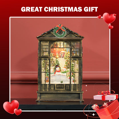Christmas Snow Globe Lantern with Lights, Musical with Swirling Glitter, Battery Operated Decoration for Holiday Party Gift, Bronze Tone